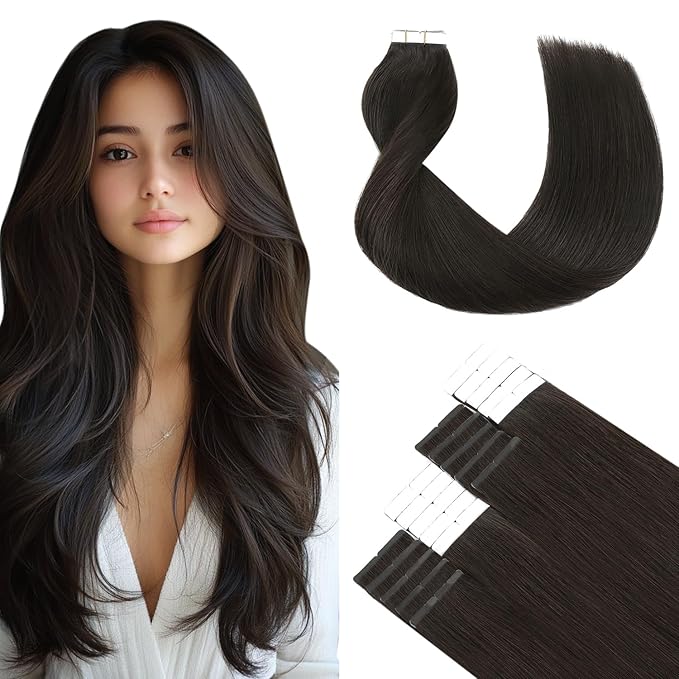 SURNEL Tape in Hair Extensions Human Hair Color 2 Darkest Brown 20 inch Tape in Human Hair Extensions 20 pcs 50g(#2-20)