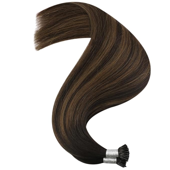 YoungSee I Tip Hair Extensions Ombre Brown I Tip Hair Extensions Human Hair Balayage Dark Brown with Brown Itip Human Hair Extension 18 Inch Ombre Pre Bonded Hair Extension Silky Straight 60s 50g