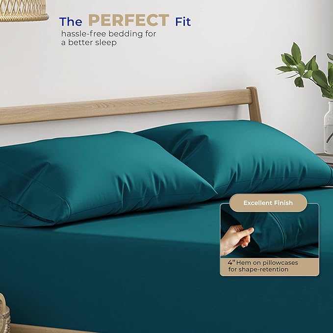 THREAD SPREAD 100% Cotton Pillowcases Standard/Queen Size Set of 2-400 Thread Count Cotton Pillowcases, Ultra Soft Cooling Sateen Weave Pillow Cases for Sleeping, Set of 2 Pillow Covers (Teal)