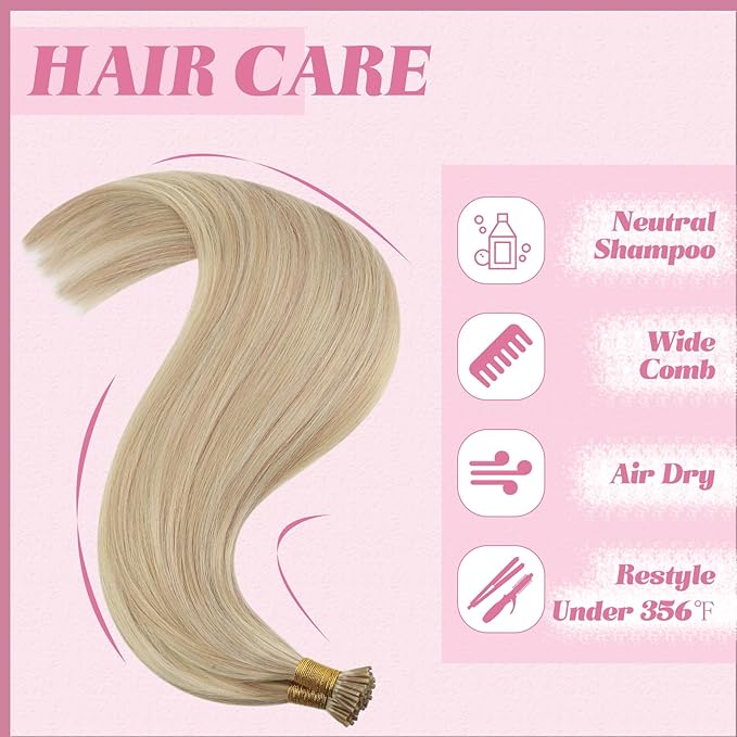 YoungSee I Tip Hair Extensions Human Hair Blonde I Tip Extensions Ash Blonde Highlight Bleach Blond Itip Human Hair Extension 14 Inch 80s 50g I-Tips Extension Remy Human Hair