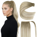 Ve Sunny Hair Extensions Ponytail Real Human Hair 80G Wrap Around Clip in Ponytail Hair Extensions Straight Extensions Human Hair for Women Ash Grey Balayage Platinum Blonde 14inch