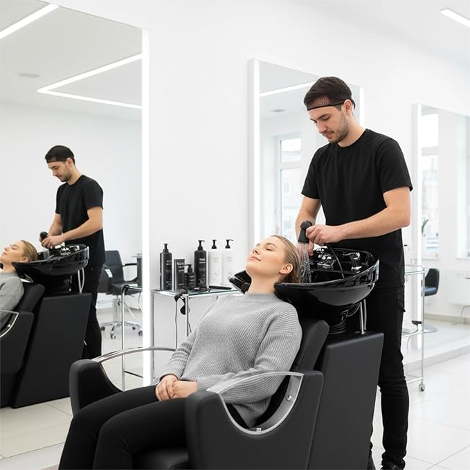 Shampoo Bowl Chair for Salon, Backwash Station Shampoo Sink with Tilting Ceramic Bowl Professional Salon Beauty Spa Barbershop Equipment