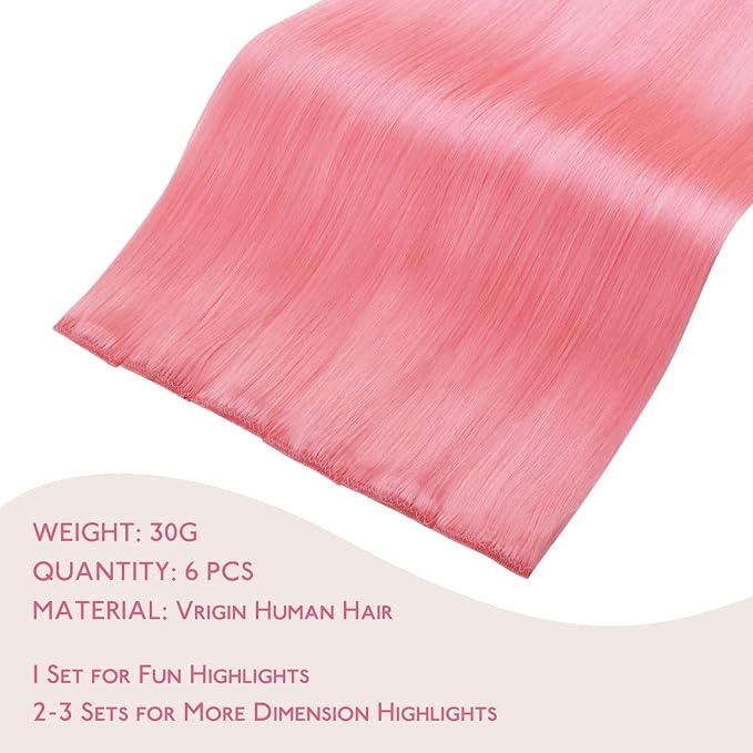 WENNALIFE Peach Pink Clip in Hair Extensions Real Human Hair 35g 6pcs 22 Inch Colored Hair Extensions for Kids Women Colorful Hair Pieces Pop-up Style Straight Extensiones De Cabello Humano Con Clip