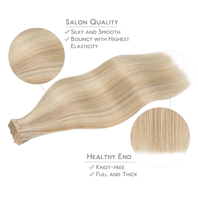 WENNALIFE Tape in Hair Extensions Human Hair, 20pcs 50g 16 inch Dirty Blonde Highlighted Bleach Blonde Remy Hair Extensions Straight Human Hair Tape in Extensions Skin Weft Extensions Hair
