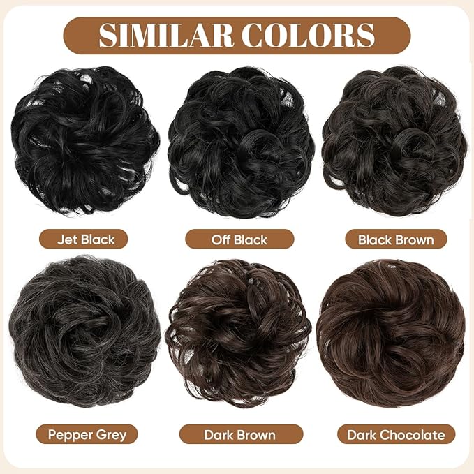 CJL HAIR Large Messy Bun Hair Piece Wavy Curly Scrunchies Synthetic Chignon Ponytail Hair Extensions Thick Updo Hairpieces for Women Dark Chocolate