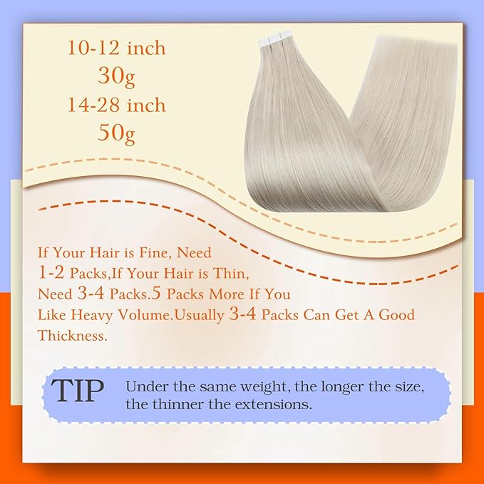 Full Shine PU Tape in Hair Extensions Color 1000 Blonde 22 Inch Remy Skin Weft Adhesive Straight Hair Extension 50g Double Sided Tape ins Human Hair Extension Silky Smooth 20Pcs for Wedding