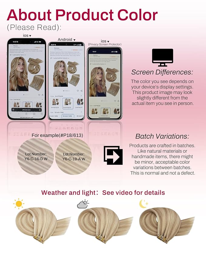Moresoo Invisible Seamless Clip in Hair Extensions Golden Blonde with Medium Blonde Highlight Human Hair Clip in Extensions Thick for Women for Travel 14inch 120g 7pcs