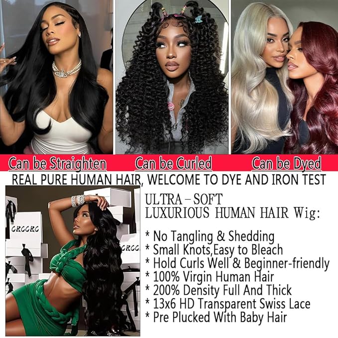 20 Inch Lace Front Wigs Human Hair 200 Density 13x6 HD Lace Front Wigs Human Hair Pre Plucked Glueless Wigs for Women Body Wave Wig
