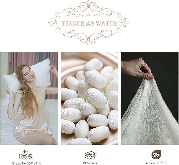 100% Mulberry Silk Pillowcase 2 Pack,Standard Size Silk Pillow Cases for Hair and Skin,Silky Smooth Bed Pillow Cover with Hidden Zipper,Natural Silk Pillow Case Set of 2 (White, Standard 20X26)