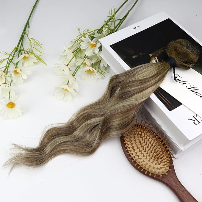 Full Shine Clip in Hair Extensions Human Hair Ombre Hair Extensions Clip Ins Medium Brown Ombre to Light Brown and Blonde Real Hair Extensions Clip Ins 12 Inch for Short Hair 3 PCS 60 G