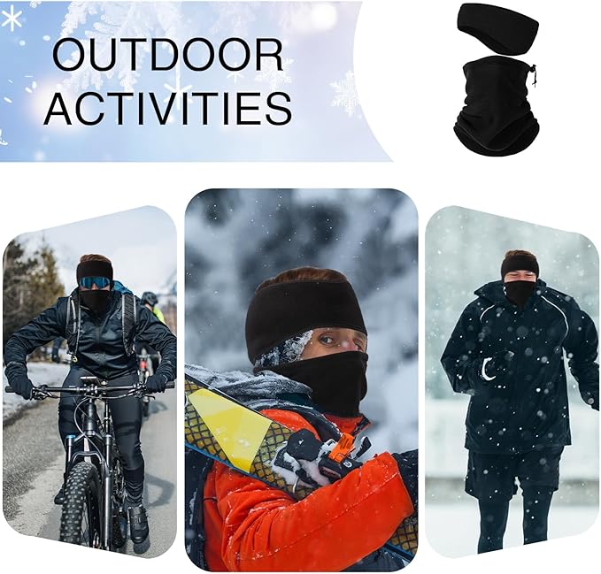 SATINIOR 12 Pcs Winter Neck Gaiters Fleece Neck Warmer Drawstring Thermal Face Scarf Ear Warmers Headband Head Wrap Ear Muff