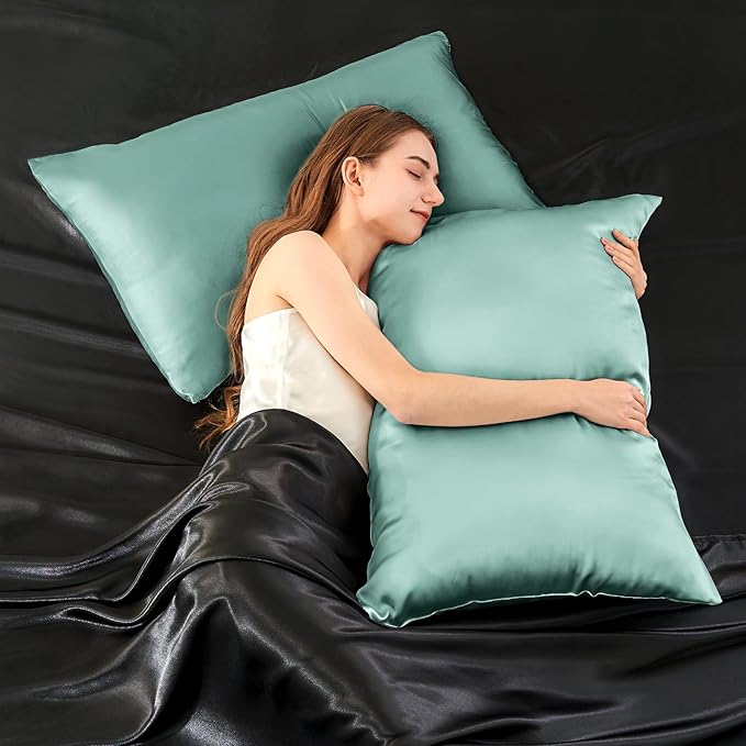 INFIIXSO Mulberry Silk Pillowcase for Hair and Skin, Silk Pillow Cases Queen Size Set of 2 with Hidden Zipper 20"x30", Ultra Smooth and Soft Cooling Pillow Cases for Hot Sleepers(ICY Morn, 2 Pack)