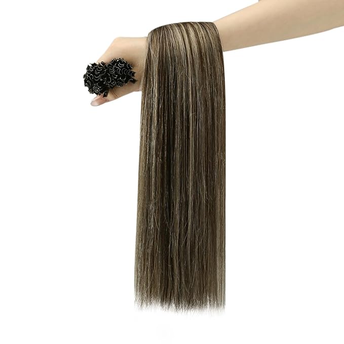 YoungSee Ombre K Tip Hair Extensions Real Human Hair Ombre Dark Brown Mixed Ash Blonde Natural Hair Extensions Utips Human Hair for Women 14In 1G/S 50G