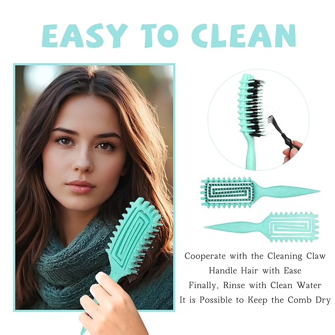 Curl Defining Brush for Curly Hair, Flexi Vented Brush for Faster Drying Hair, Detangling and Shaping to Reduce Pulling (Green)