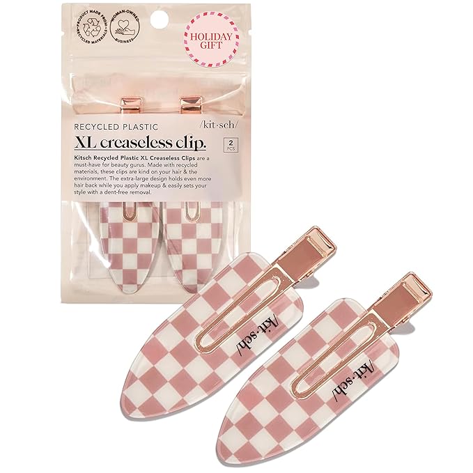 Kitsch Creaseless Hair Clips for Women - No Crease, No Bend Hair Clips for Styling, Bangs, Makeup Application, Face Wash | Recycled Acrylic - Checkered Terracotta | Ideal Gifts for Women, 2pcs