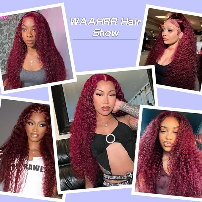Burgundy Wig Human Hair Deep Wave 13x6 Transparent Lace Front Wigs Human Hair 200 Density 99j Burgundy Wigs Pre Plucked 99J Curly human Wig with Baby Hair 22 Inch
