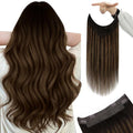 YoungSee 100G Wire Human Hair Extensions Balayage Brown Wire Hair Extensions Real Human Hair Dark Brown with Medium Brown Invisible Headband Hair Extensions Natural Hair 20Inch
