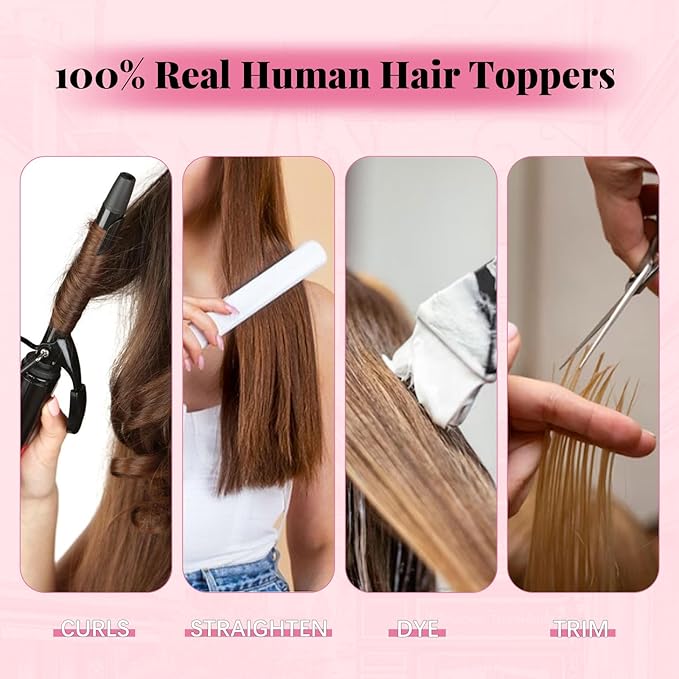 Hair Toppers for Women Real Human Hair 360° 3D 12inch 55g Human Hair Topper Dark Brown To Chestnut Brown Highlight Ash Blonde 6x7inch Large Base (#2/6/18 Toppers-12inch)