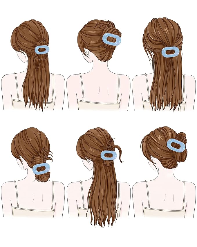 Mesovor 4 Pack French Flat Hair Clips for Women, 3.74" Nonslip Stylish Round Duckbill Lay Flat Hair Claw | Side Slide Volume Flat Hairclips for Lying Down, Yoga, Driving (Mermaid Stripes)