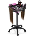 Hair Extension Tray Cart on Wheels w/Storage Holder, Height Adjust & Removable Hairstylist Rolling Tray Barber Tray Cart with Wheels, Salon Hair Extension Trolley Cart Hairdresser Stylist Color Tray