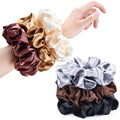 CEELGON Brown Black Big Satin Scrunchies for Women 6.3Inches Large Scrunchie Coffee Satin Oversized Thick Elastic Hair Ties Jumbo Hair Scrunchies 6 Pack (black,coffee, champagne,brown,grey,dark brown)