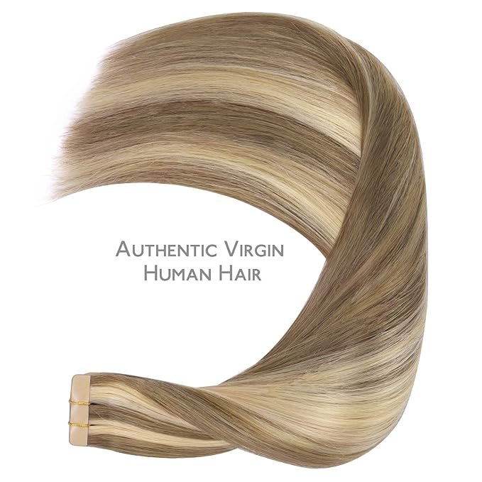 WENNALIFE Tape in Hair Extensions Human Hair, 20pcs 50g 14 inch Ash Brown with Platinum Blonde Highlights Remy Hair Extensions Straight Human Hair Tape in Extensions Skin Weft Tape Extensions