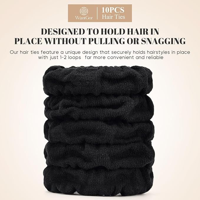 WantGor Hair Ties, Women 10PCS Hair Bands No Damage Elastic Scrunchies Seamless Ponytail Holders Hair Accessories Head Bands for Women's Thick Thin Hair (Black)
