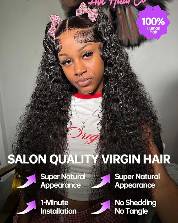 13x6 Deep Wave Lace Front Wigs Human Hair 180% Density Curly Human Hair Wig for Women Wet and Wavy HD Frontal Wigs Pre Plucked with Baby Hair 32Inch