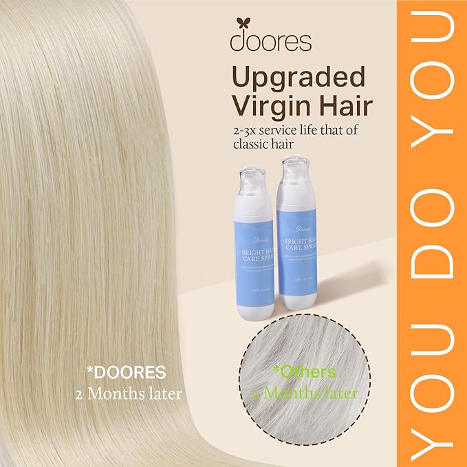 DOORES Seamless Clip in Human Hair Extensions, Platinum Blonde 24 Inch 7pcs 160g, Clip in Hair Extensions Straight Thin Weft Natural