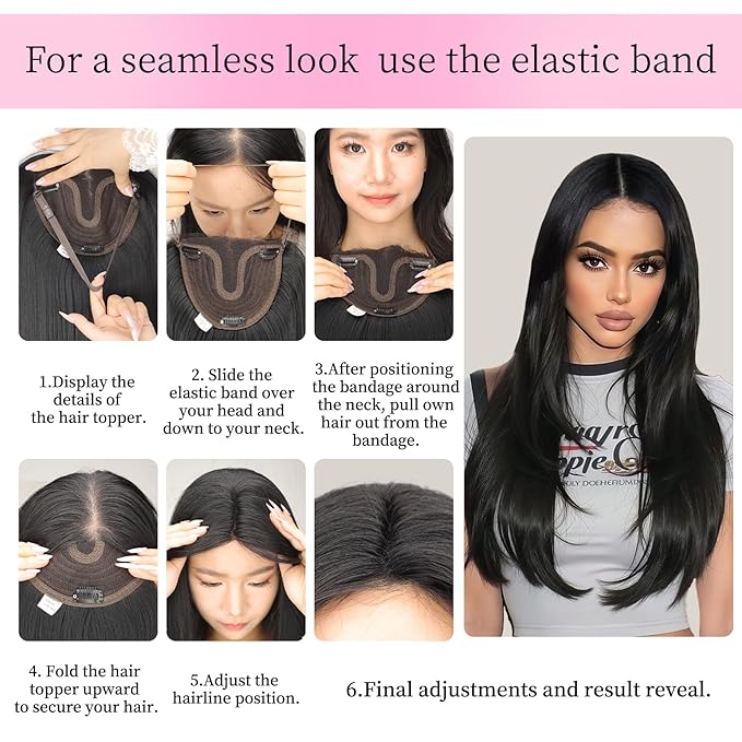 Isaic Hair Toppers for Women 24 Inch Synthetic Hair Pieces, 360° Clips In and Adjustable Bandage Layered Toppers, Toppers Hair Pieces Add Volume for Thinning Hair and Daily Use(Natural Black)