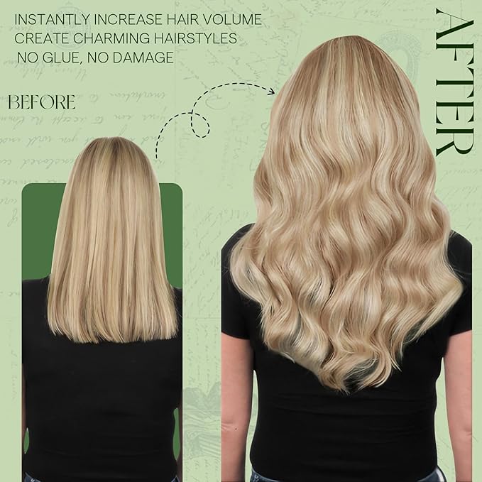 RUNATURE Blonde Human Hair Clip in Extensions, Short Clip in Hair Extensions Real Human Hair, Clip on Hair Extensions For Women, Remy Hair Tangle Free, 10 Inch 80g 7pcs #18P60 Ash Blonde Highlights