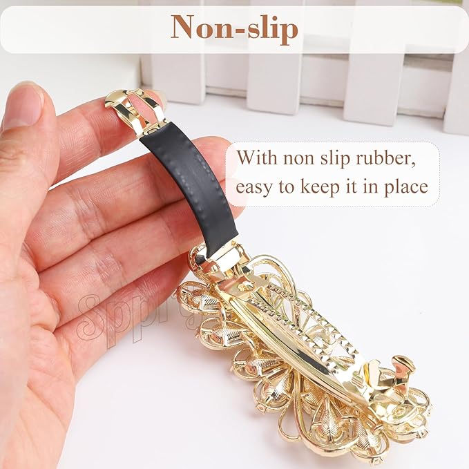 Large Gorgeous Rhinestone Hair Barrette for Women, Flower Jewelry Design (Pink)