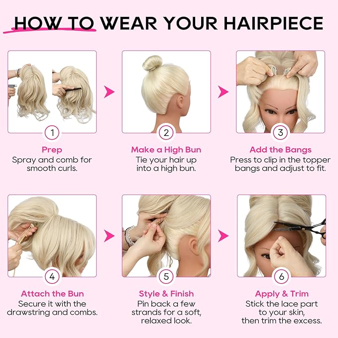 REECHO Messy Bun Hair Piece with Bangs – 2-in-1 Drawstring Ponytail Extension Updo Wig & Hair Topper with Long Side Bangs, Natural-Looking Hair Bun Hairpieces for Women - Black
