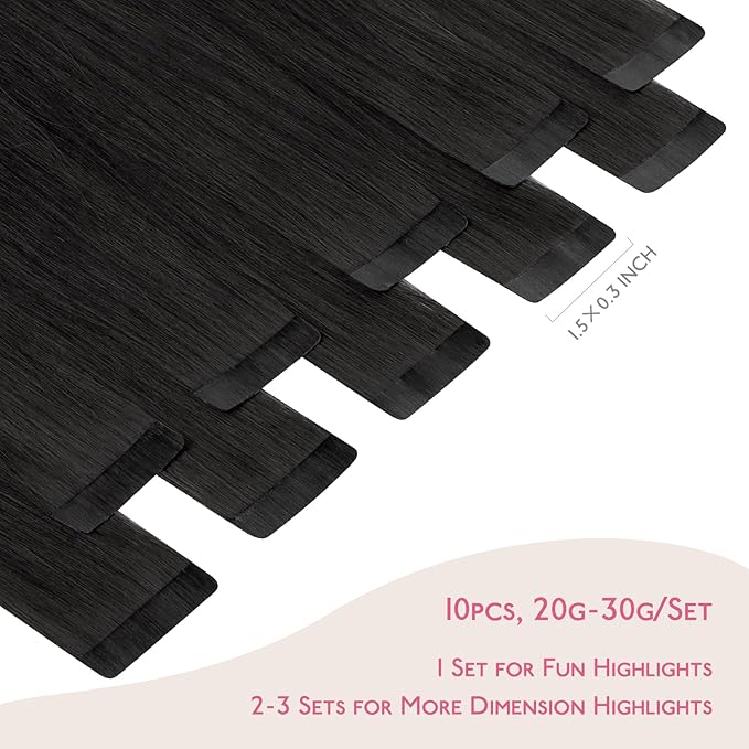 Wennalife Tape in Hair Extensions Human Hair Natural Black Tape in Extensions, 10pcs 30g 26 inch Remy Invisible Tape Ins Straight Colored Soft Real Human Hair Tape in Extensions Refill Set Extensions