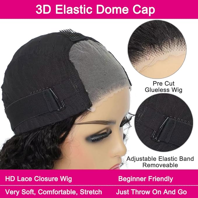 GOLFMAX 16 Inch Glueless Wigs Human Hair Pre Plucked Pre Cut Curly Bob Wig Human Hair Wear And Go Glueless Wigs 4x4 Lace Closure Short Human Hair Wig
