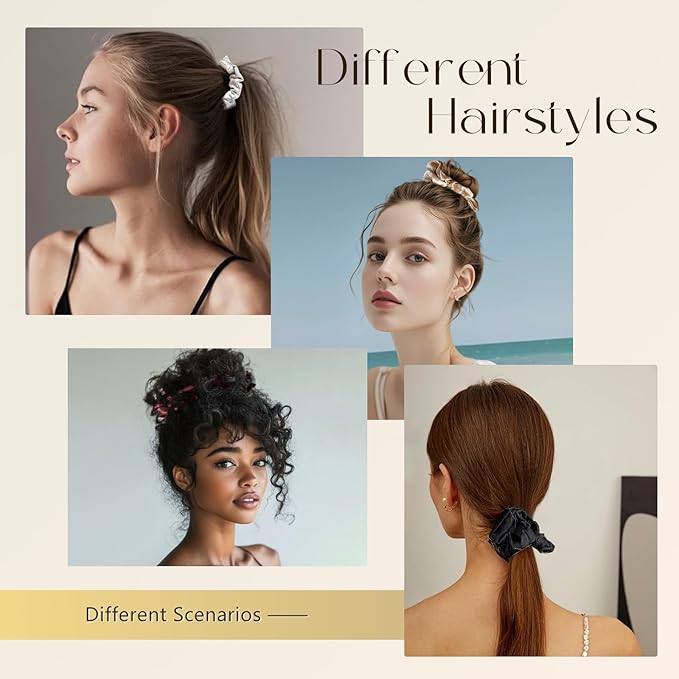 ZIMASILK 100% Mulberry Silk Hair Scrunchies – 19 Momme Elastic Silk Hair Ties for Women & Girls, Gentle No-Tug (3 Sizes, Black)