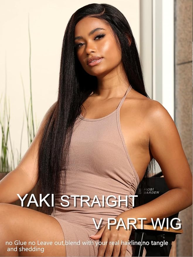 YIROO V Part Wig Yaki Straight Human Hair Wigs for Black Women Upgrade Upart Wig No Leave Out 12A Glueless Kinky Straight 18 Inch