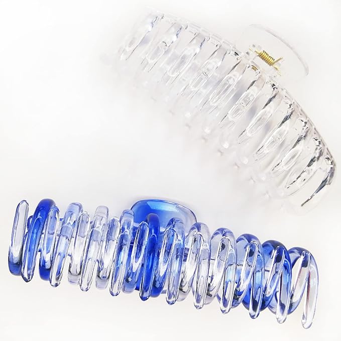 5.5 Inches Extra Large Hair Clips for Long Thick Hair Women’s Jumbo Hair Claw Clips 2 Counts in Set Hair Accessories(transparent and ocean blue)