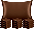 NTBAY 12 Pack Satin Standard Pillowcases for Hair and Skin, Luxurious and Silky Pillow Cases with Envelope Closure, 20 x 26 Inches, Brown