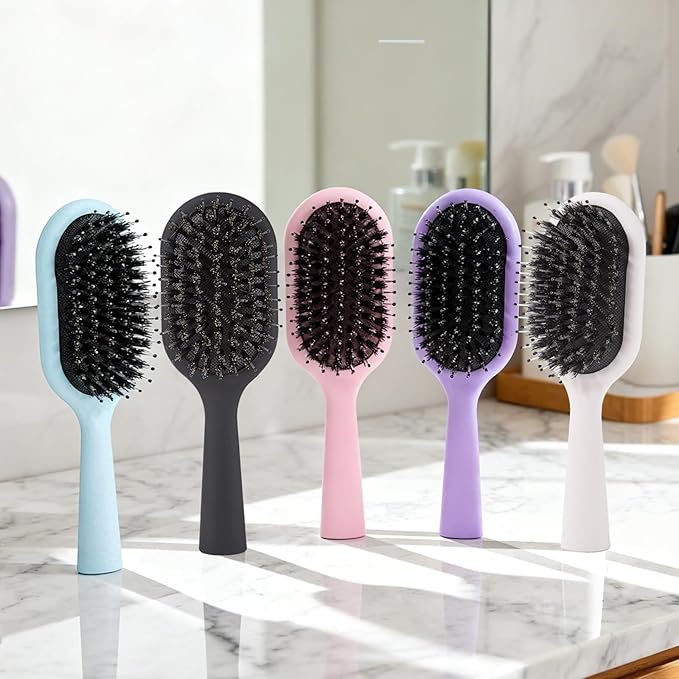 Boar Bristles Hair Brush for Women and Men, Detangling Hair Brush for Smoothing Massage Add Shine, Nylon&Boar Bristles Detangler brush for Hair Healthy (Medium-White)
