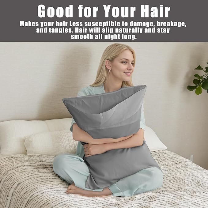 TELUS Dark Grey Pillow Cases Queen Size 2 Pack, Bamboo Rayon Cooling Pillowcases with Envelope Closure, Cool Breathable Pillow Case for Hot Sleepers & Night Sweats, 20x30 inch