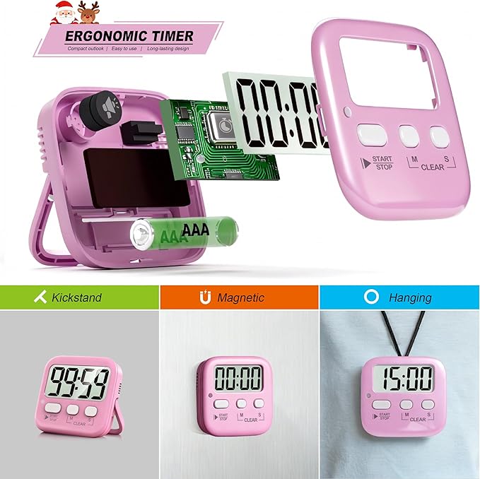 Antonki 2 Pack Digital Timer for Kids, Magnetic Countdown Kitchen Timers for Cooking, Egg, Classroom, Teacher, Exercise, Study, Oven - Battery Included