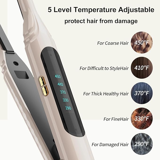 Mini Flat Iron 3/10'' Small Flat Irons for Short Hair,Pixie Cut & Bangs,Tiny Hair Straightener for Edge with LED Display,Travel Thin Hair Straightener with Dual Voltage,Auto Shut Off（Khaki）