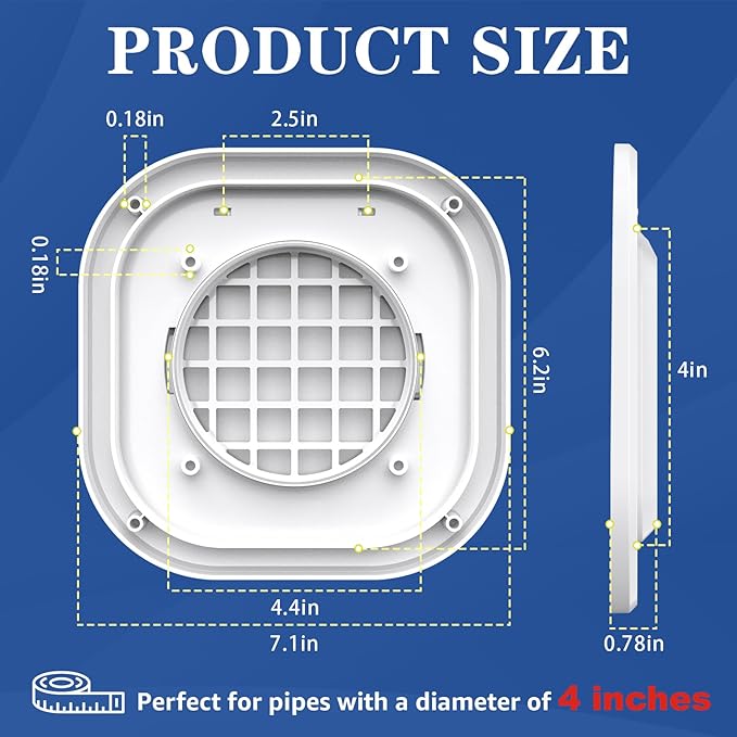 Dryer Vent Cover Outside 4 inch, Magnetic Door Design, Durable Airflow Vent with Lint Trap Screen, Thickened Material, 7 inch x 7 inch Size, White