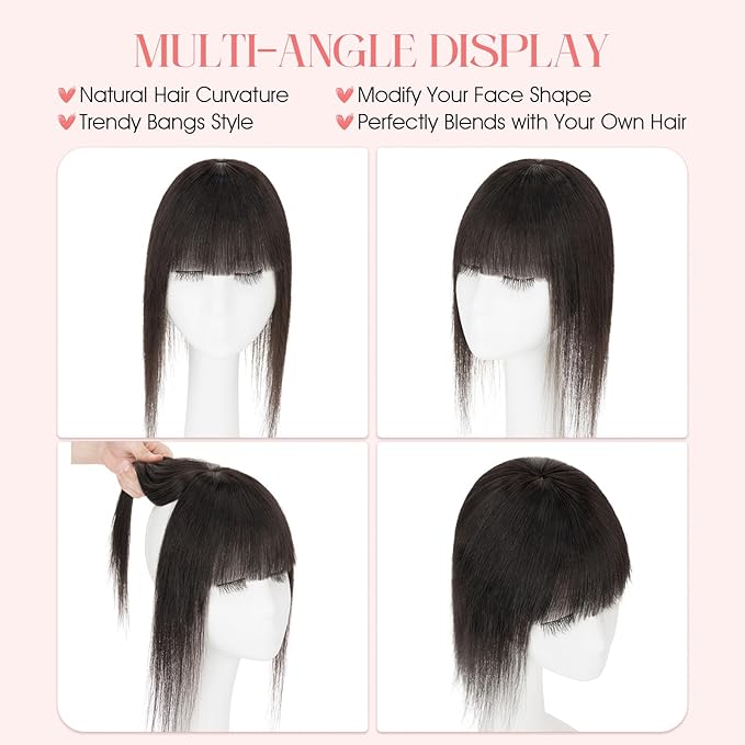 Hairro Mono Hair Toppers with Bangs, 3.4" x 3.4" Mono Base 100% Real Human Hairpieces for Women, 150% Density Clips In Topper for Greyish Thinning Hair, 18 Inch Natural Black