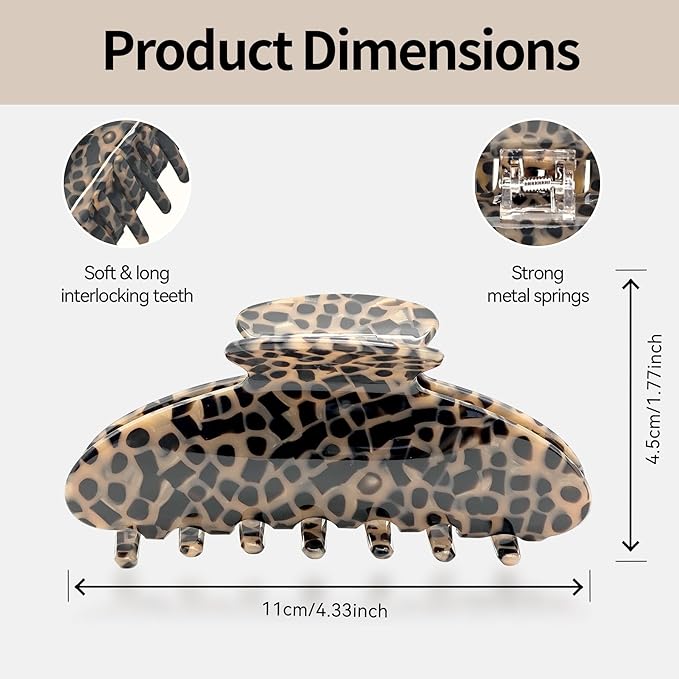 Large Hair Claws Clips, Hair Clips for Women, Acetate Claw Clips Hold Non-Slip, 4.33“Jaw Clip Big Barrettes Stylish Hair Accessories for Thick/Nomal/Thin Curly Hair, 2Pack (Black Brown)