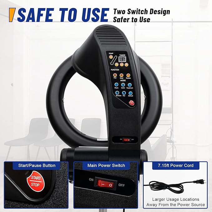 3 in 1 Orbiting Infrared Hair Dryer-Hair Steamer,110v 950W Hair Dryer with Wheels, Free-Stand Hair Dryer Color Processor Salon Drying Perming Machine