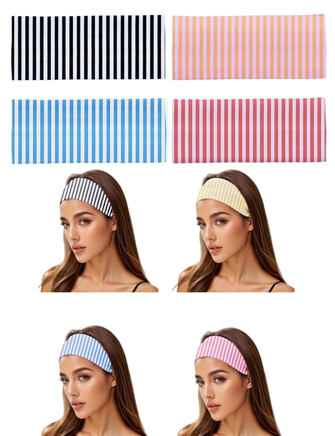 Striped Headbands for Women Elastic Thick Yoga Workout Headband Non Slip Hair Band Hair Accessory,4 Pack