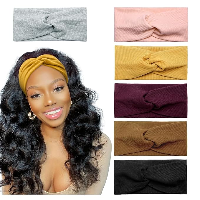 Huachi Turban Headbands for Women Trendy, Wide Women Head Bands, Fall Fashion Must Haves Thick Boho Stretchy Hair Bands Non Slip for Girls Yoga Workout Fashion Hair Accessories, Solid Color