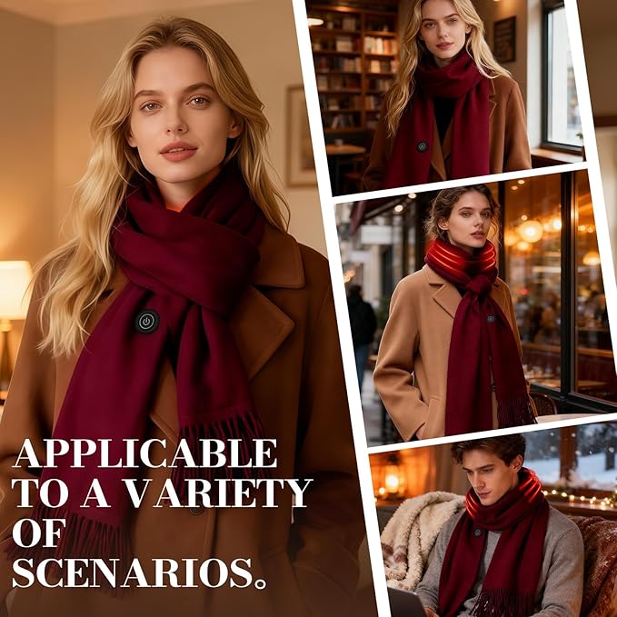 EN'DA professional Heated Scarf for Women and Men with Rechargeable Battery, Winter Electric Scarf for Cold Weather